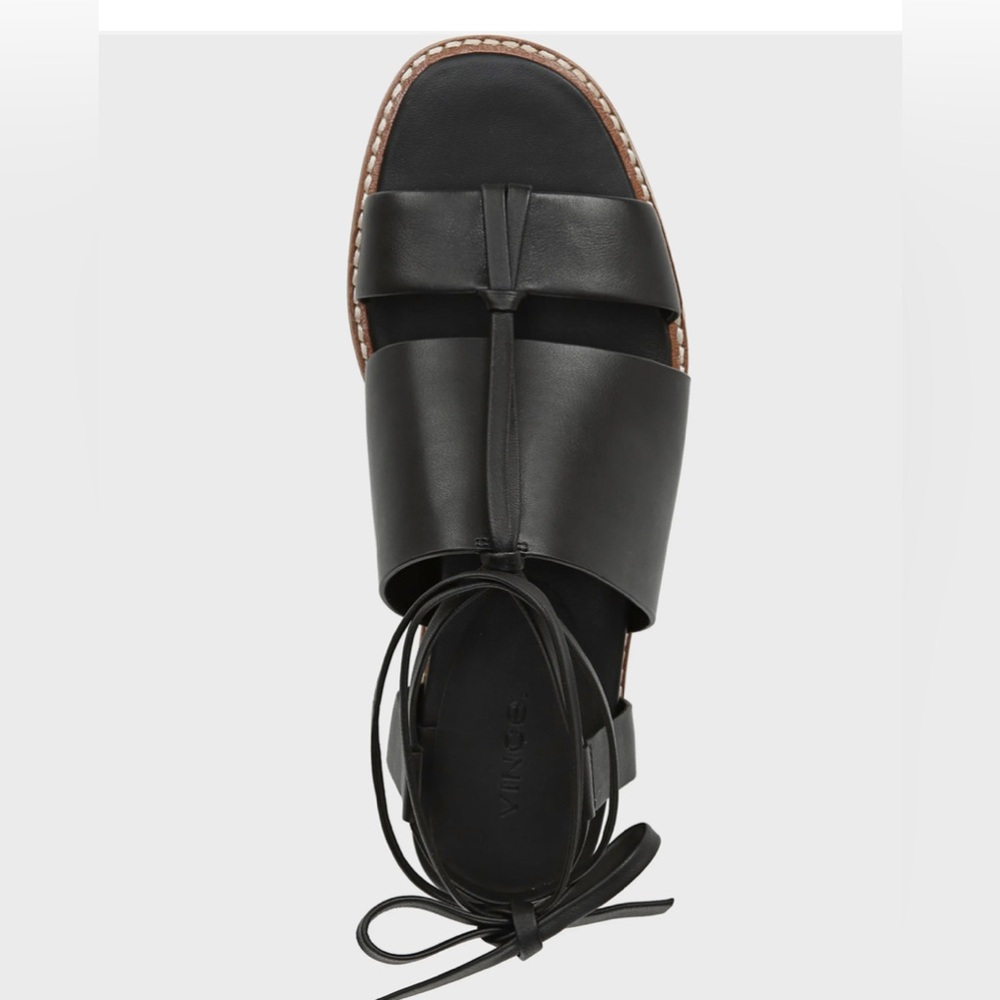 Vince Black Leather Lace-Up Gladiator Sandals - Picture 5 of 14